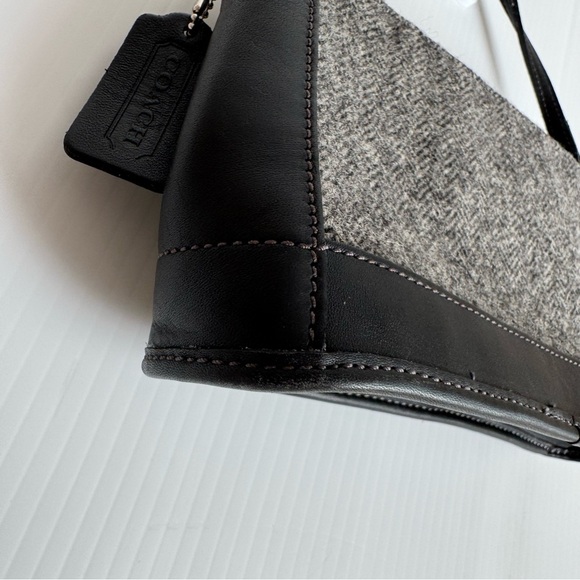 Y2K Coach brand Bleecker tweed herringbone wool and leather Black &Gray Mini Bag - Picture 7 of 10